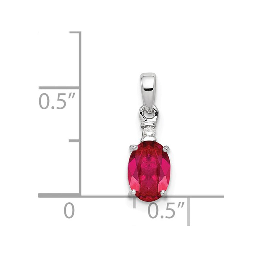 7/10 Carat (ctw) Natural Ruby Oval Drop Pendant Necklace in Sterling Silver with Chain Image 2