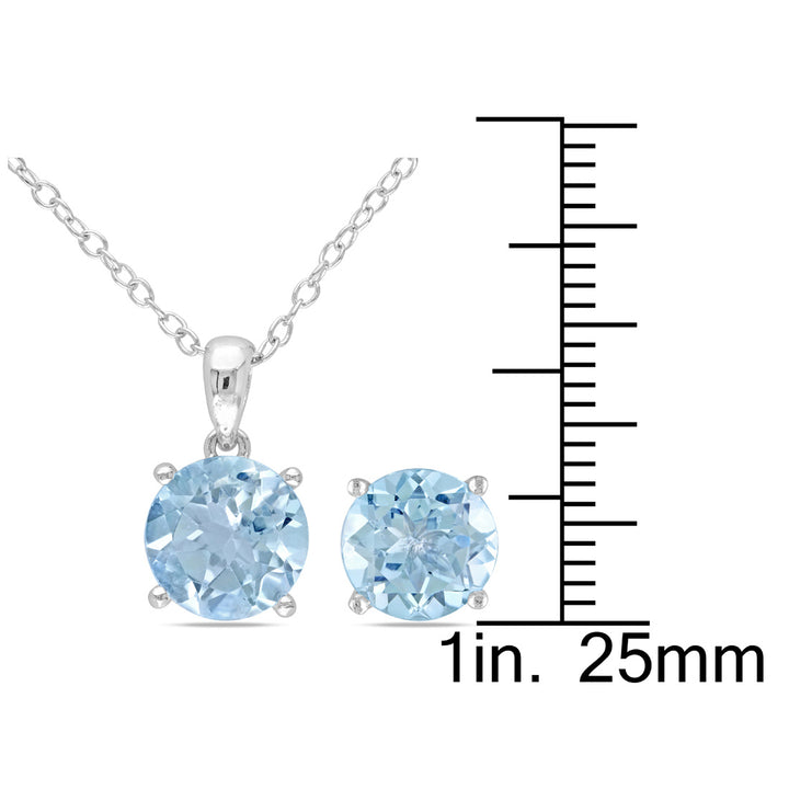 6.35 Carat (ctw) Blue Topaz 8mm Solitaire Earrings and Pendant Set n Sterling Silver with Chain Image 2