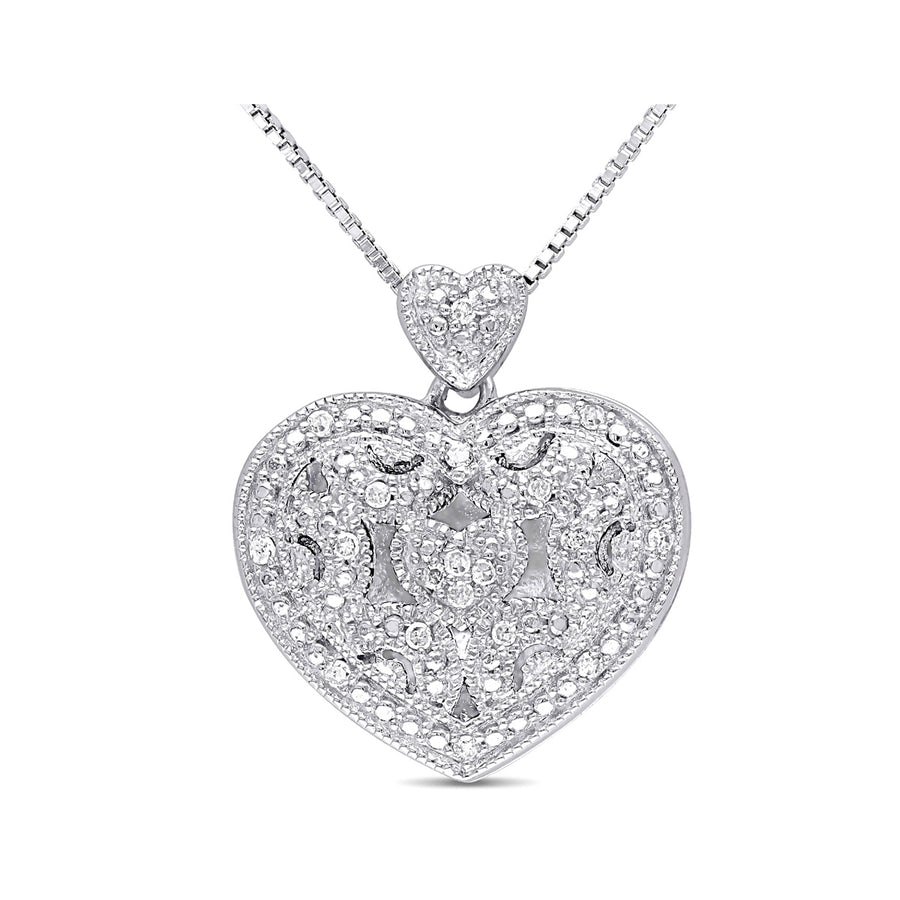 Sterling Silver Accent Diamond Heart Locket Pendant Necklace with Chain Image 1