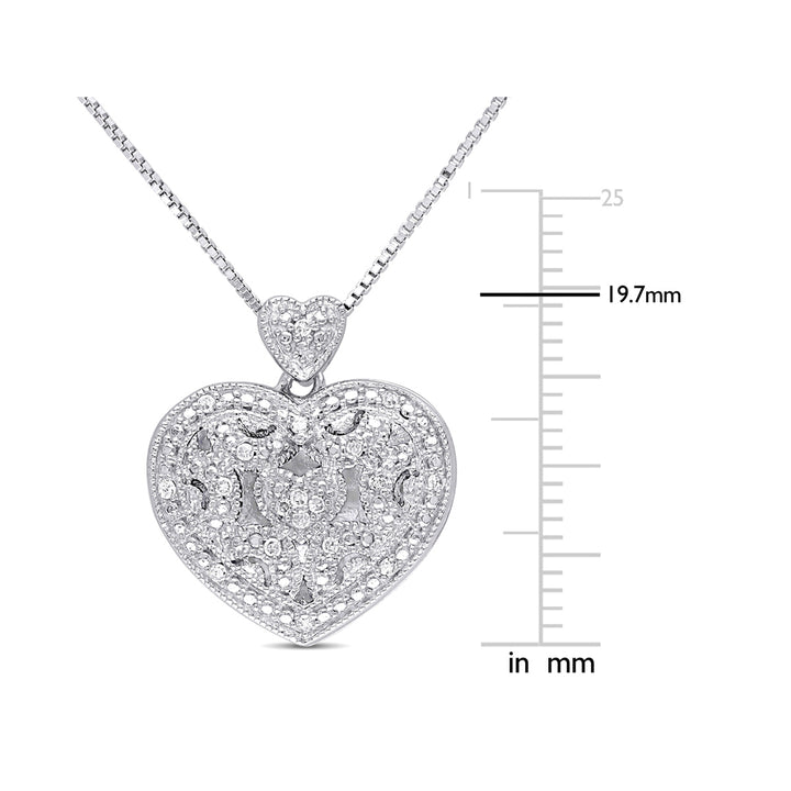 Sterling Silver Accent Diamond Heart Locket Pendant Necklace with Chain Image 3