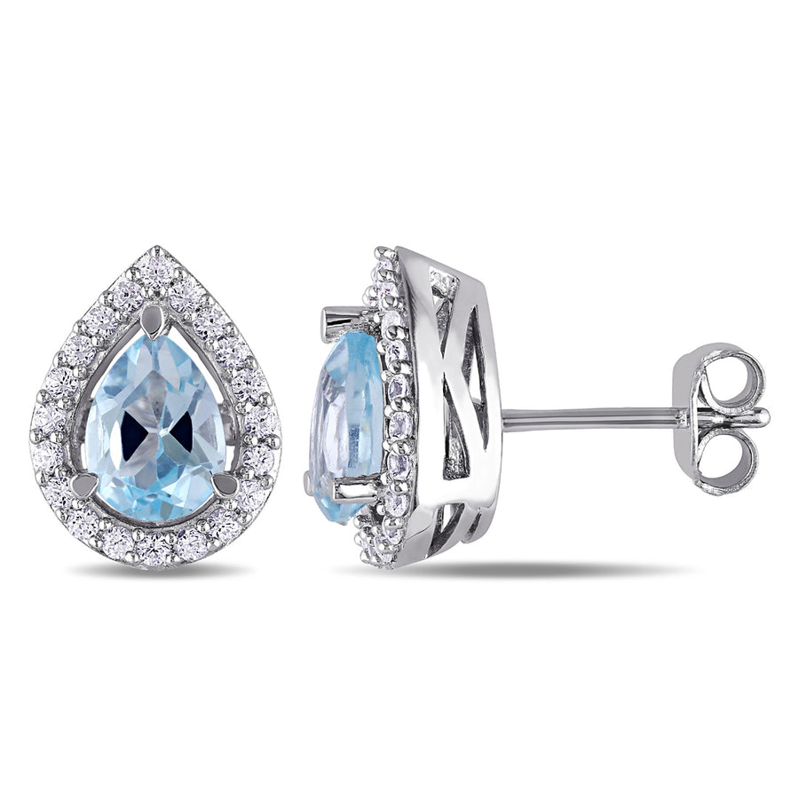 2.20 Carat (ctw) Blue Topaz and Lab Created White Sapphires Solitaire Earrings in Sterling Silver Image 1