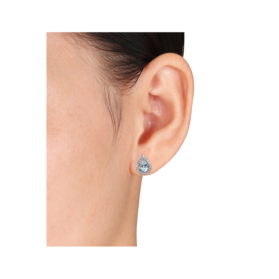 3.20 Carat (ctw) Blue Topaz and Created White Sapphire Drop Earrings and Pendant Set in Sterling Silver Image 2