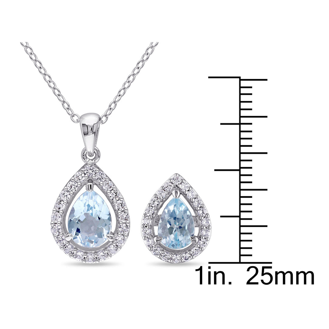 3.20 Carat (ctw) Blue Topaz and Created White Sapphire Drop Earrings and Pendant Set in Sterling Silver Image 3