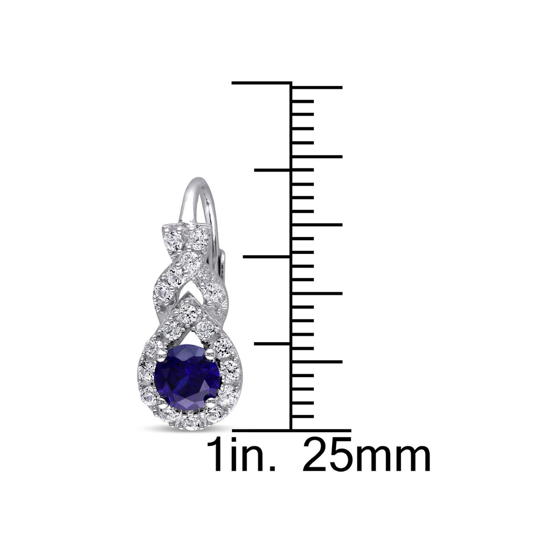 1.85 Carat (ctw) Lab Created Blue and White Sapphire Leverback Earrings in Sterling Silver Image 2