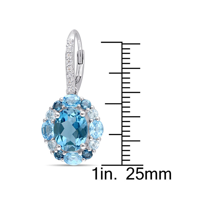 6.70 Carat (ctw) London Blue Topaz and Lab Created White Topaz Drop Leverback Earrings in Sterling Silver Image 3