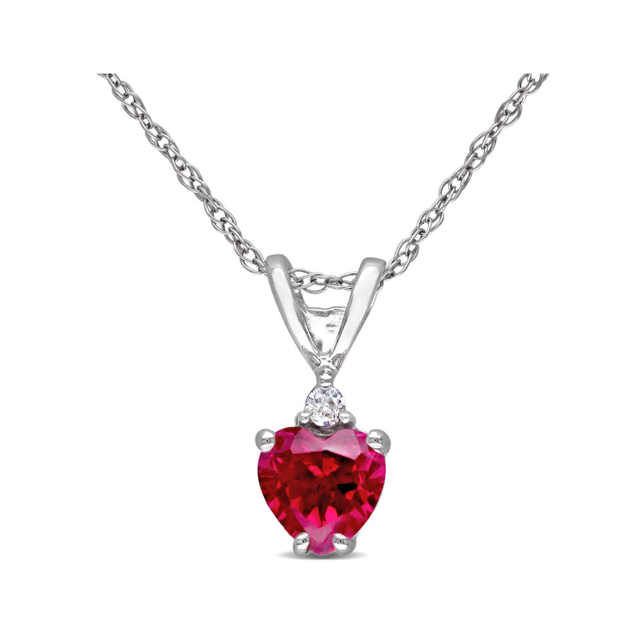 3/5 Carat (ctw) Lab-Created Ruby Heart Pendant Necklace in 10K White Gold with Chain Image 1