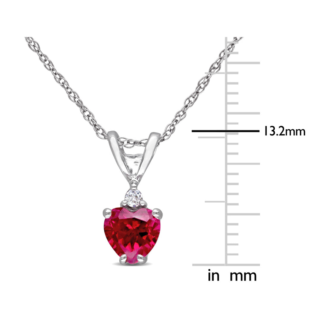 3/5 Carat (ctw) Lab-Created Ruby Heart Pendant Necklace in 10K White Gold with Chain Image 2