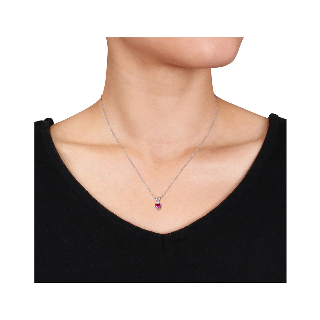 3/5 Carat (ctw) Lab-Created Ruby Heart Pendant Necklace in 10K White Gold with Chain Image 3