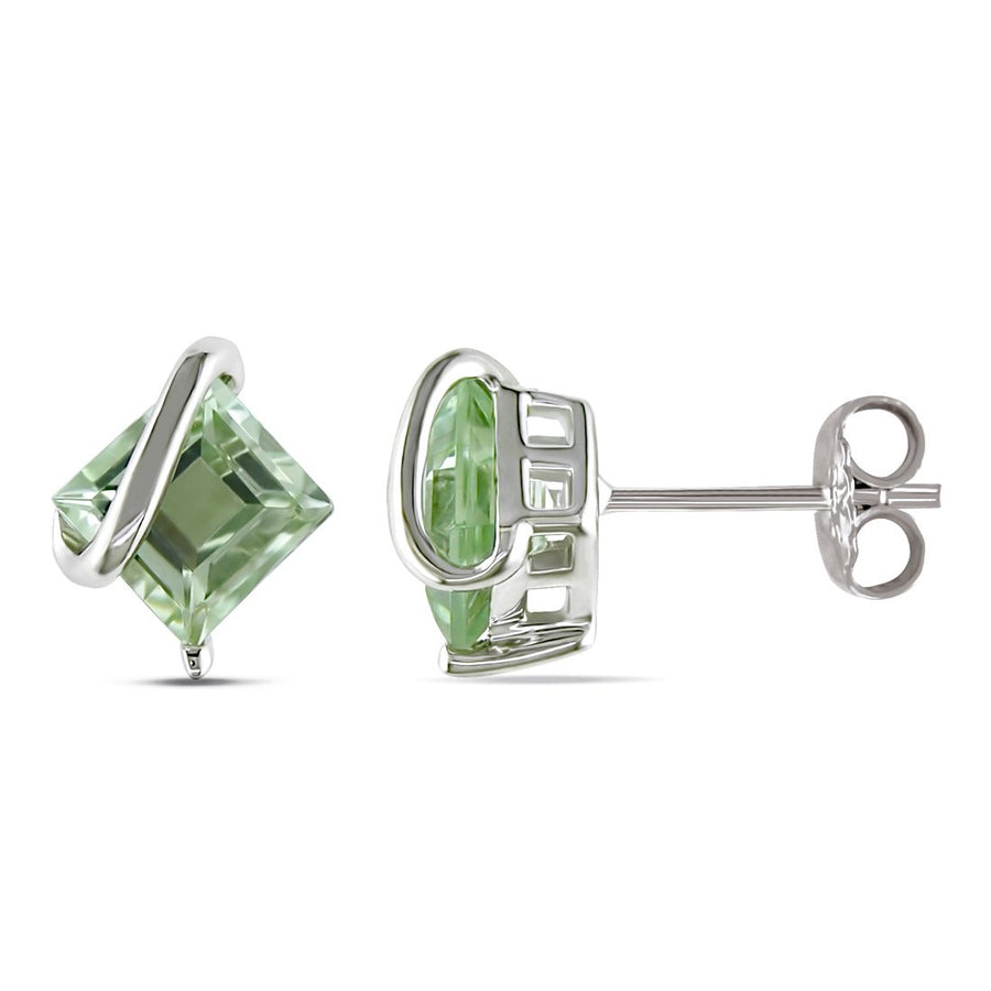 2.20 Carat (ctw) Princess Cut Green Amethyst Post Earrings in Sterling Silver Image 1