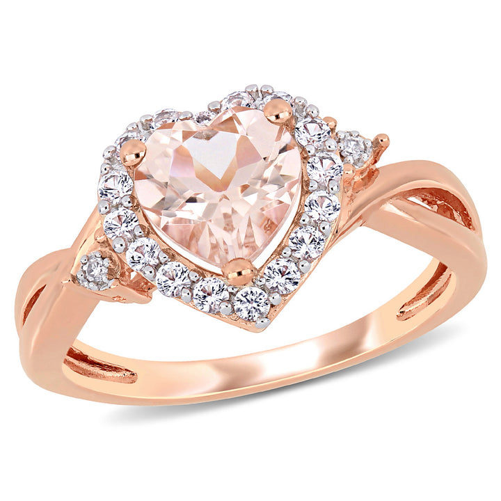 1.10 Carat (ctw) Morganite Heart Promise Ring in Rose Pink Sterling Silver Synthetic White Sapphires Image 1