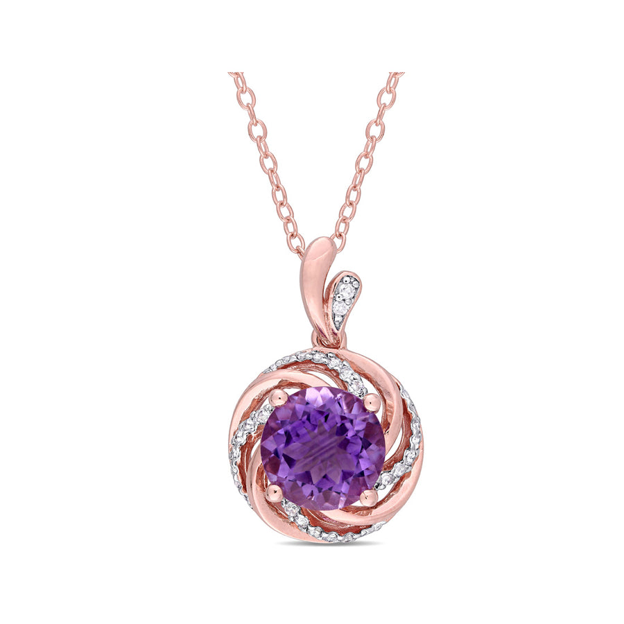 1.50 Carat (ctw) Amethyst and White Topaz Pendant Necklace in Rose Pink Plated Sterling Silver with Chain Image 1