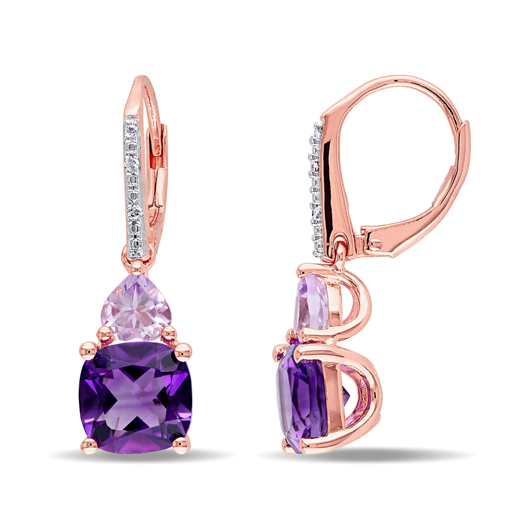 3.50 Carat (ctw) Amethyst and Rose De France LeverBack Earrings in Pink Plated Sterling Silver Image 1