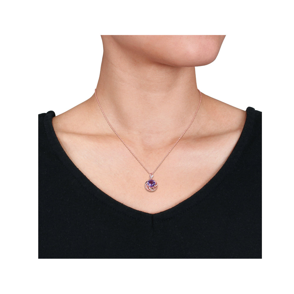1.50 Carat (ctw) Amethyst and White Topaz Pendant Necklace in Rose Pink Plated Sterling Silver with Chain Image 2