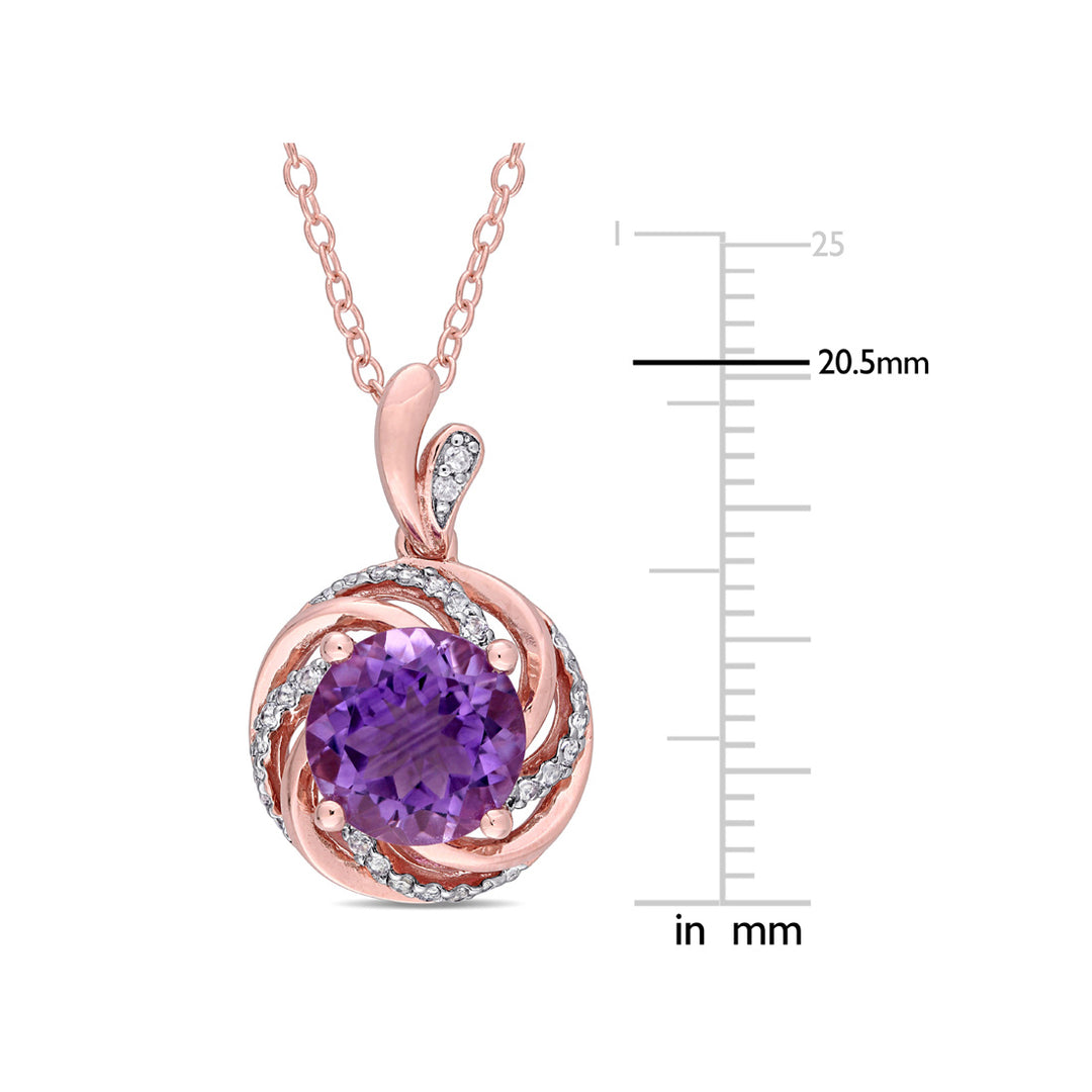 1.50 Carat (ctw) Amethyst and White Topaz Pendant Necklace in Rose Pink Plated Sterling Silver with Chain Image 3