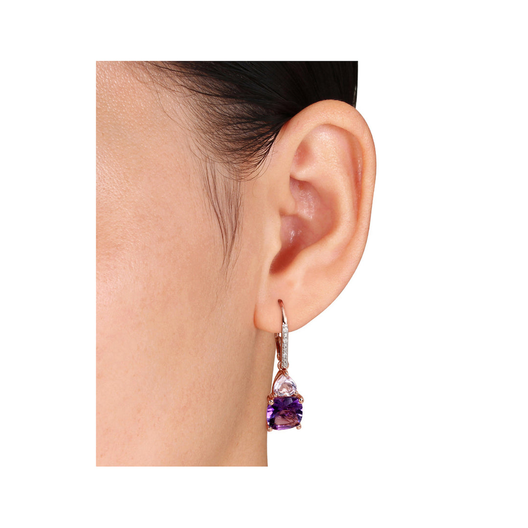 3.50 Carat (ctw) Amethyst and Rose De France LeverBack Earrings in Pink Plated Sterling Silver Image 3