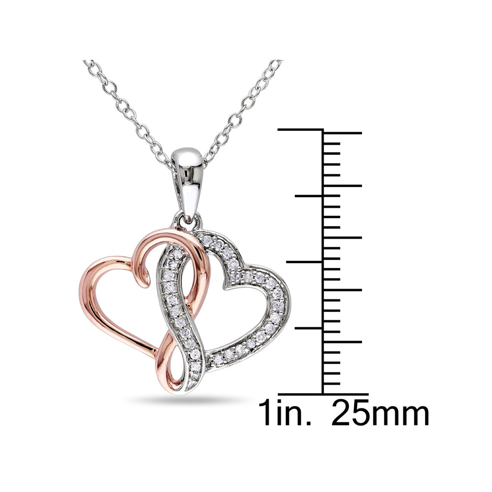 1/7 Carat (ctw I2-I3) Diamond Twin Heart Pendant in Rose Plated Sterling Silver with Chain Image 2