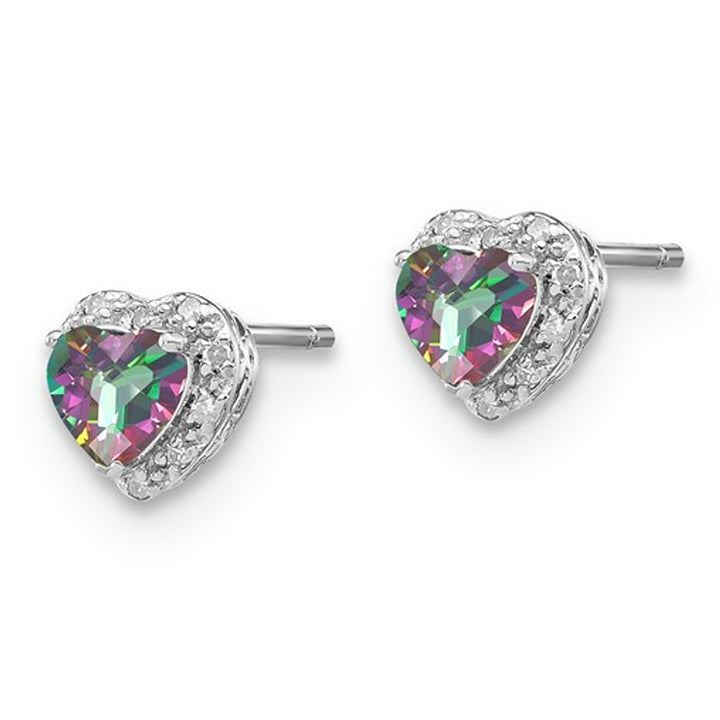 1.10 Carat (ctw) Mystic Fire Topaz Heart Earrings in Sterling Silver Image 2