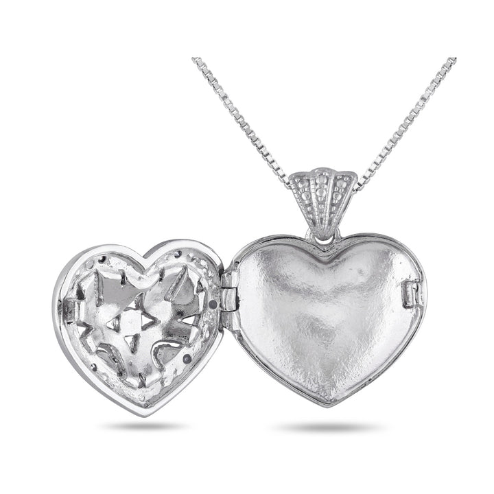 1/20 Carat (ctw) Black Diamond Heart Locket Pendant Necklace in Sterling Silver with Chain Image 3