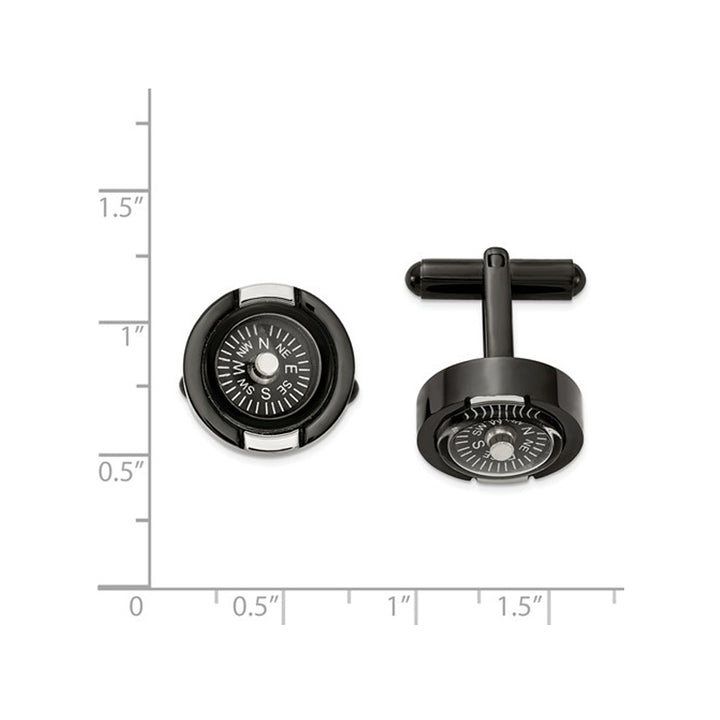 Stainless Steel Polished Black Plated Functional Compass Cuff Links Image 2