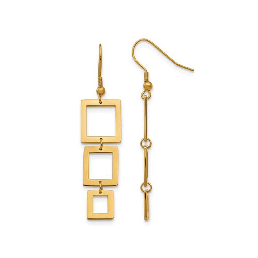 Yellow Plated Stainless Steel Polished Rectangle Dangle Earrings Image 1