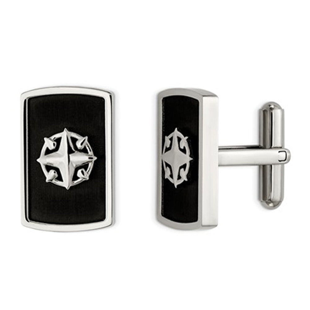 Stainless Steel Polished Black Plated Compass Cuff Links Image 1