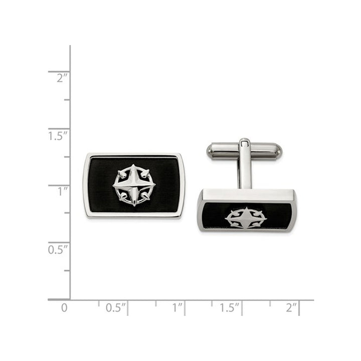 Stainless Steel Polished Black Plated Compass Cuff Links Image 2