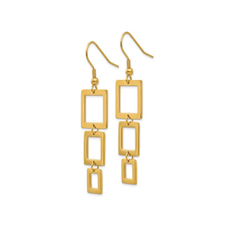 Yellow Plated Stainless Steel Polished Rectangle Dangle Earrings Image 2