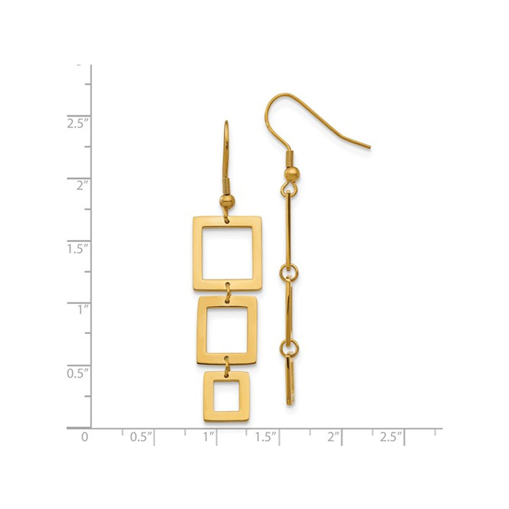 Yellow Plated Stainless Steel Polished Rectangle Dangle Earrings Image 3