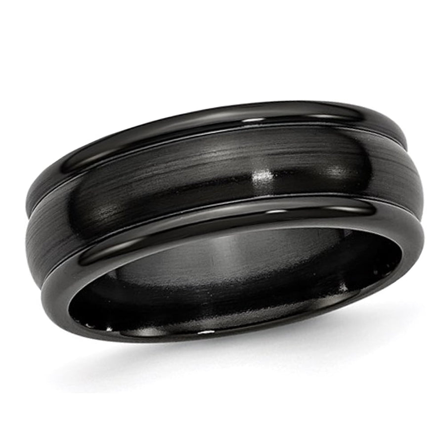 Mens Titanium 8mm Domed Black Polished Wedding Band Ring Image 1