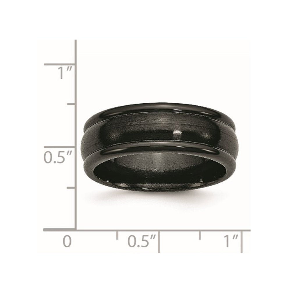 Mens Titanium 8mm Domed Black Polished Wedding Band Ring Image 3