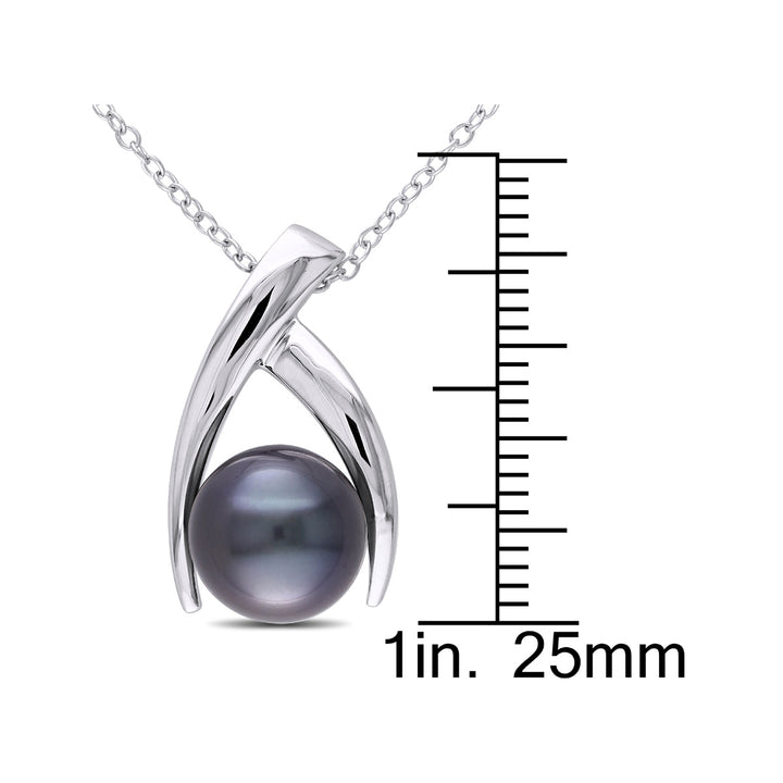 9-10mm Black Tahitian Cultured Pearl Pendant Necklace with Sterling Silver ChainSilver Image 3
