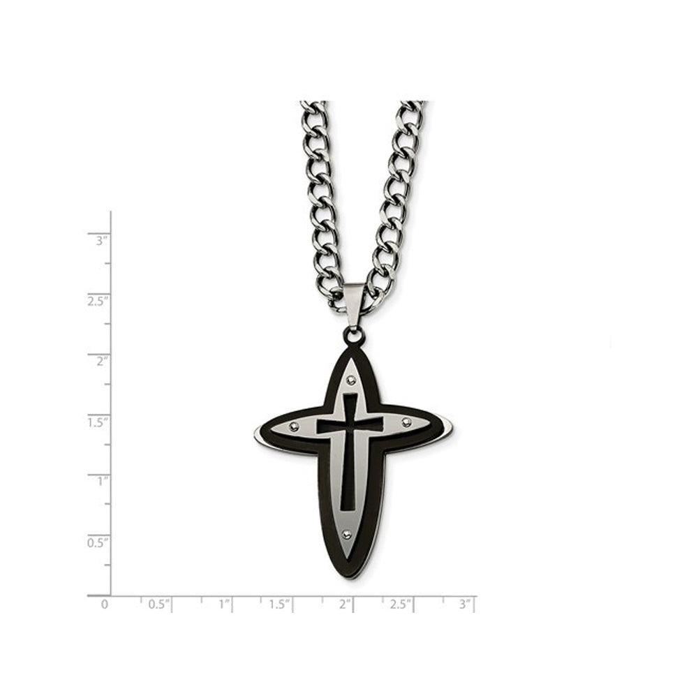 Mens Stainless Steel Carbon Fiber Cross Necklace with Chain Image 2