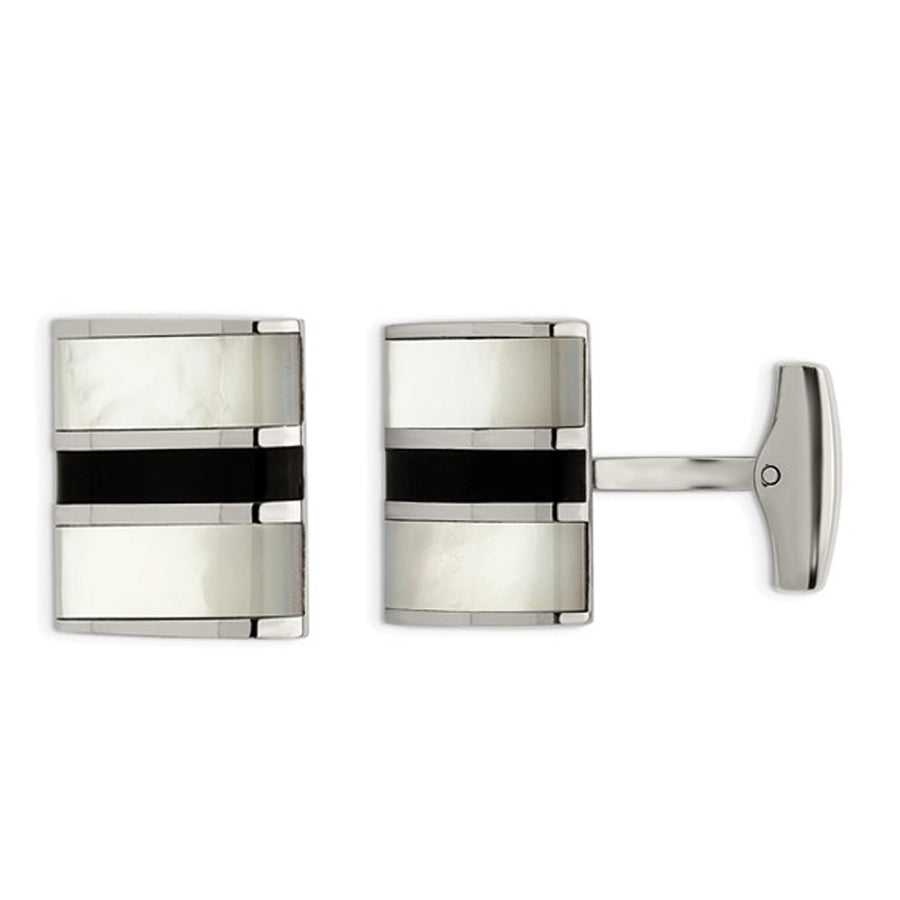 Stainless Steel Polished Cuff Links with Black Onyx and Mother of Pearl Image 1