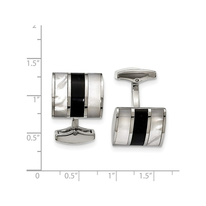 Stainless Steel Polished Cuff Links with Black Onyx and Mother of Pearl Image 2