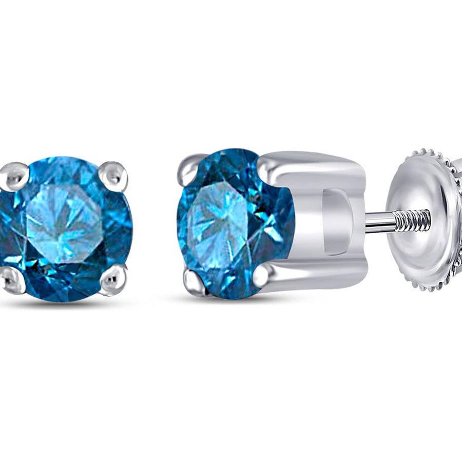 1/4 Carat (ctw I2-I3) Blue Diamond Solitaire Stud Earrings in 10K White Gold Image 1