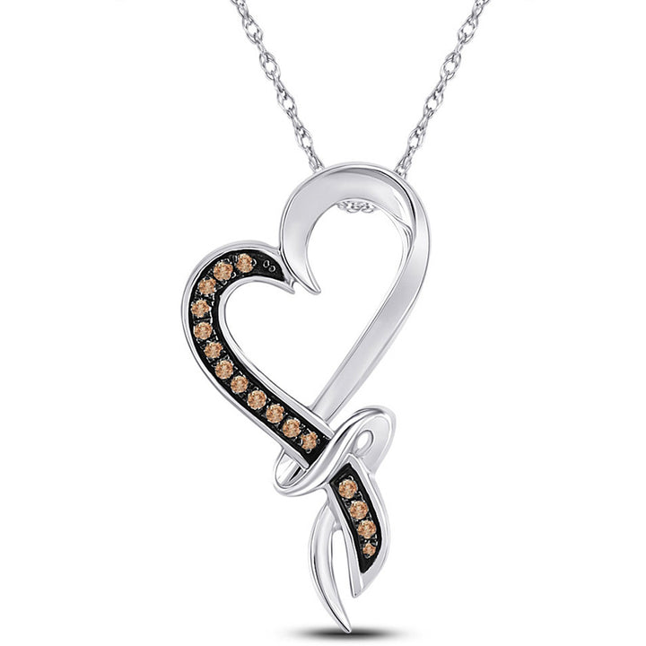 1/10 Carat (ctw) Champagne Diamond Heart Pendant Necklace in 10K White Gold with Chain Image 1