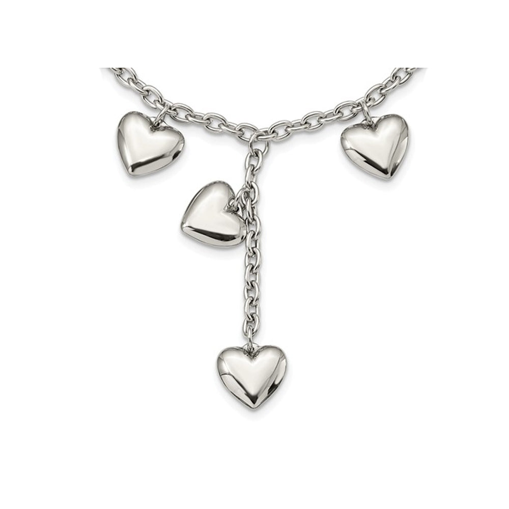 Stainless Steel Polished Hearts 18 Inches Y Necklace Image 4