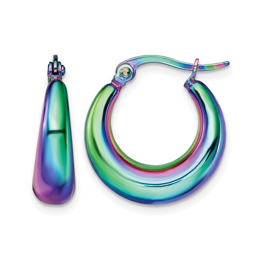 Stainless Steel Polished Rainbow Hoop Earrings Image 1