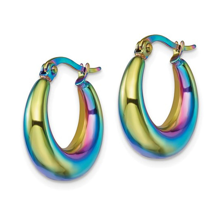 Stainless Steel Polished Rainbow Hoop Earrings Image 3