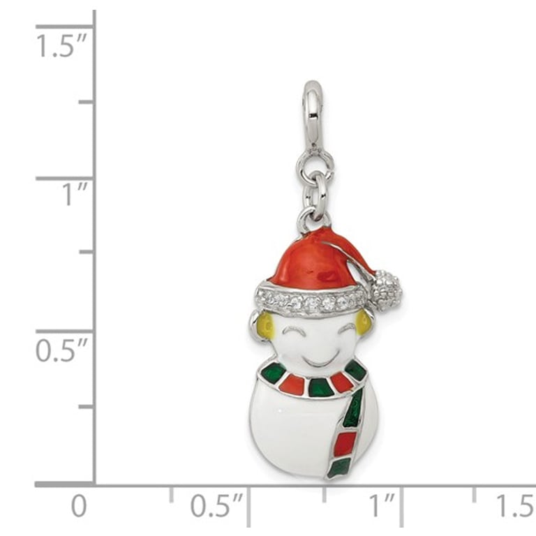 Sterling Silver Christmas Snowman Charm Pendant Necklace with Chain Image 2