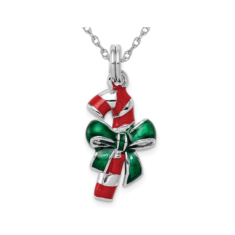 Sterling Silver Candy Cane Charm Pendant Necklace with Chain Image 1