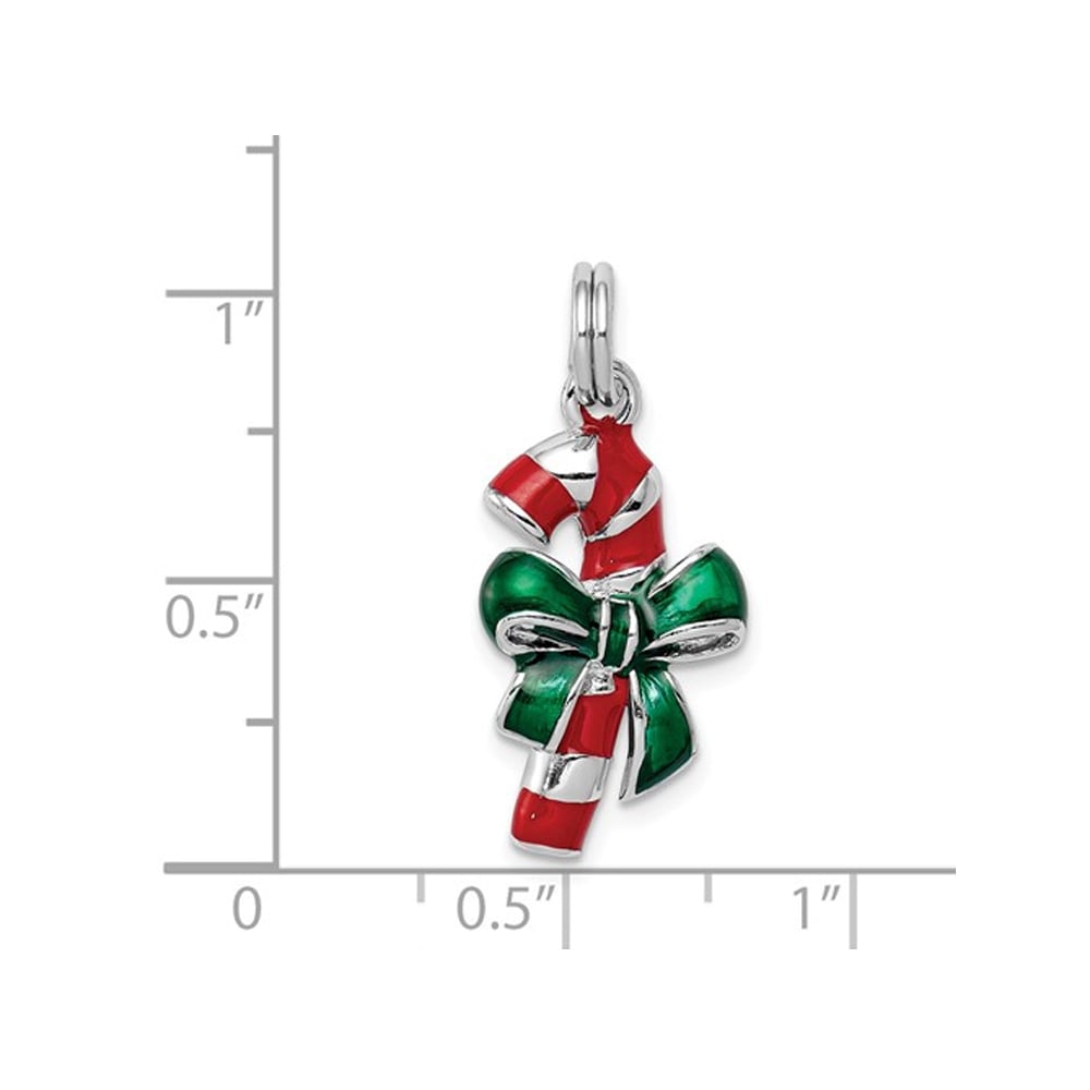 Sterling Silver Candy Cane Charm Pendant Necklace with Chain Image 2