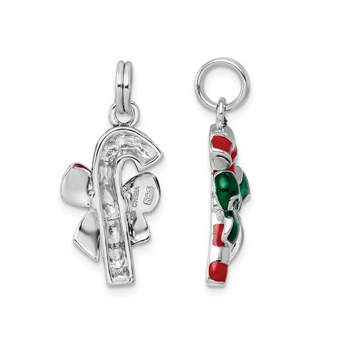 Sterling Silver Candy Cane Charm Pendant Necklace with Chain Image 3