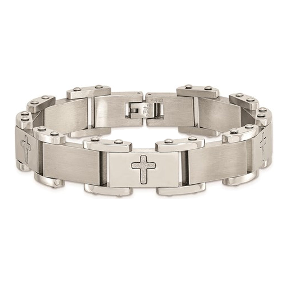 Mens Stainless Steel Cross Bracelet 8.75 Inches Image 1