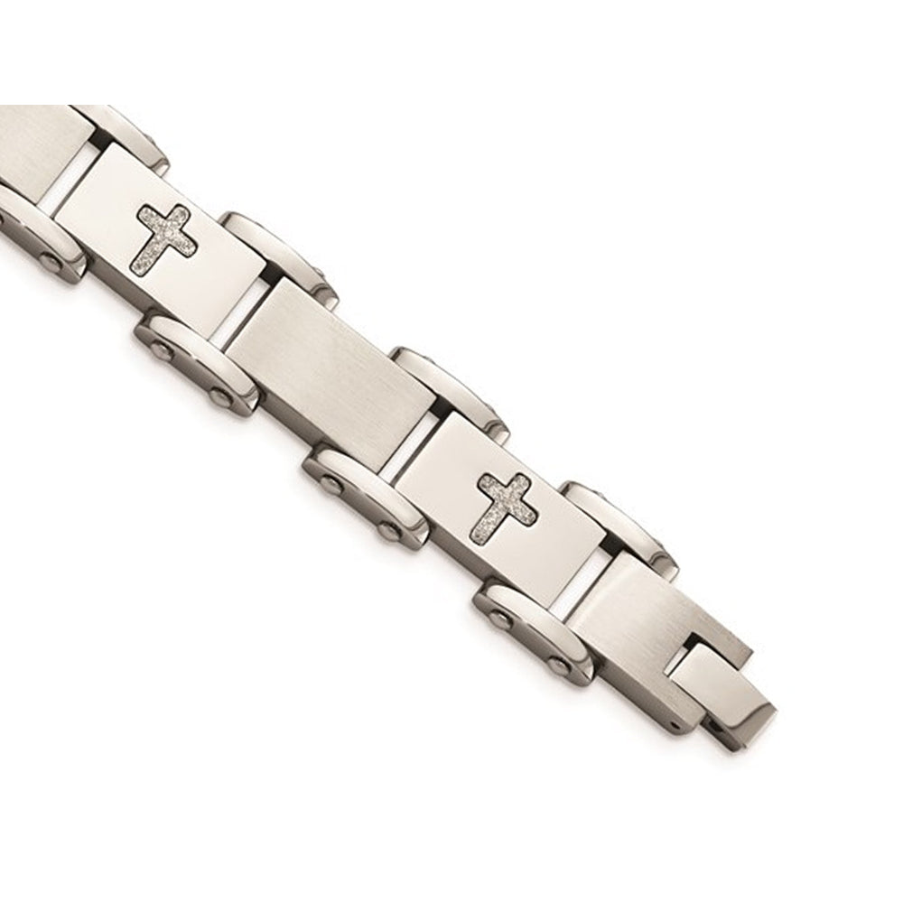 Mens Stainless Steel Cross Bracelet 8.75 Inches Image 2