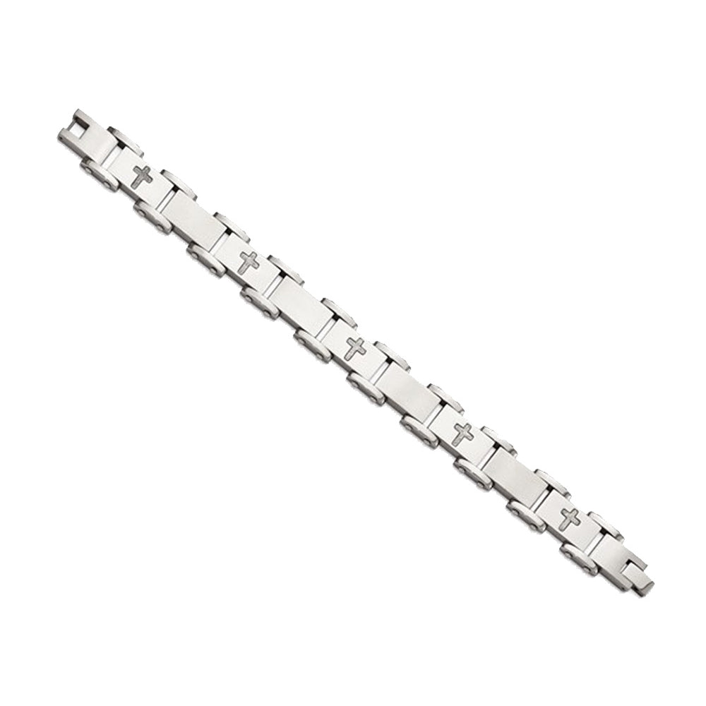 Mens Stainless Steel Cross Bracelet 8.75 Inches Image 3