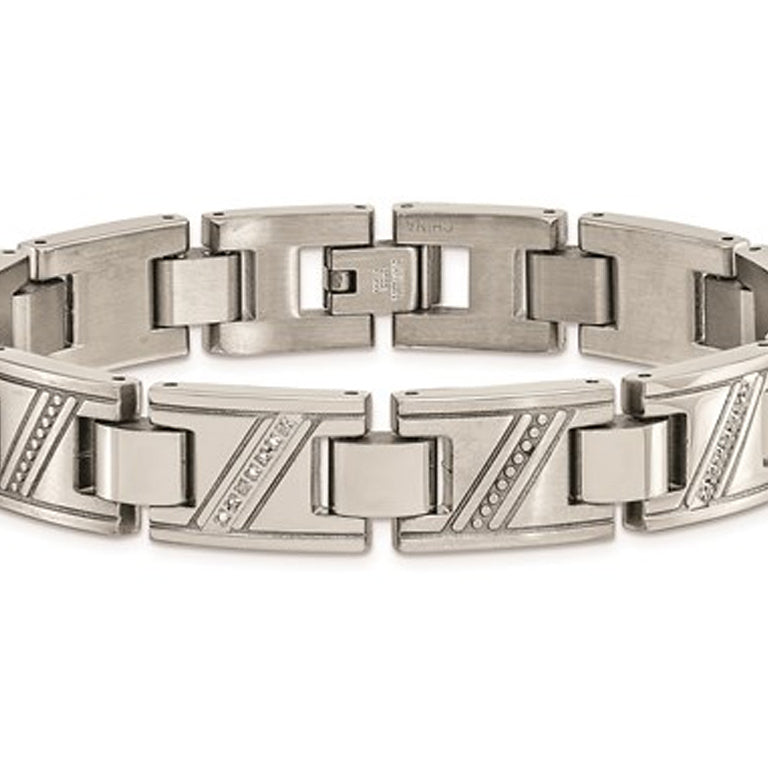 Mens Stainless Steel Bracelet with Accent Diamonds (8.50 Inches) Image 1