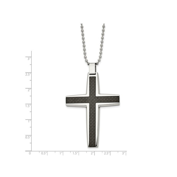 Mens Stainless Steel Carbon Fiber Cross Inlay Necklace with Chain Image 2