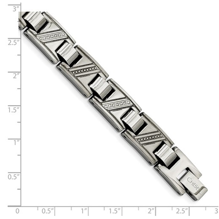 Mens Stainless Steel Bracelet with Accent Diamonds (8.50 Inches) Image 2