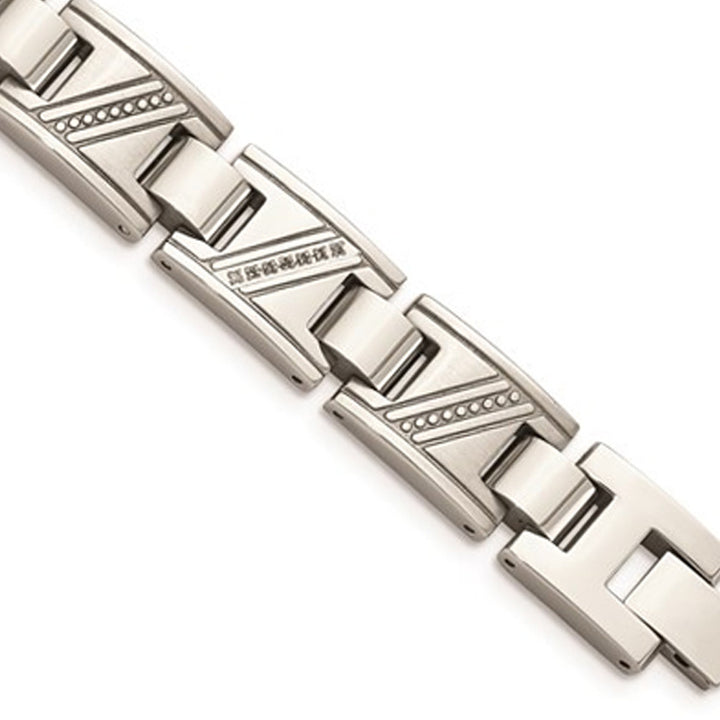 Mens Stainless Steel Bracelet with Accent Diamonds (8.50 Inches) Image 3